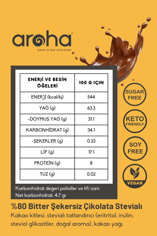 Men genel Stevia ile tatlandırılmış %80 Bitter -80gr