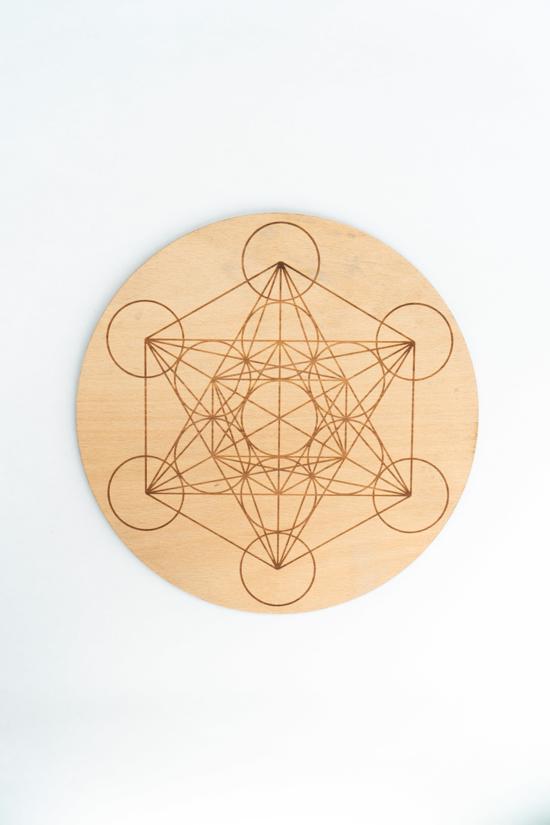 Erkek genel Ahşap Yuvarlak Metatron Küpü Desenli