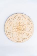 Men genel Ahşap Yuvarlak Sri Yantra Desenli