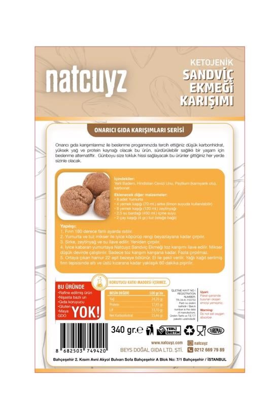 Men genel Ketojenik Glutensiz Sandviç Ekmeği Karışımı 330gr