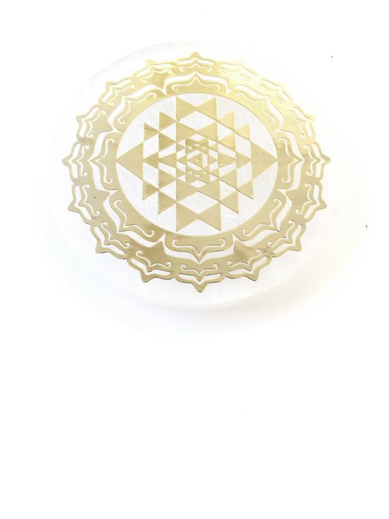 Men genel Selenit Tabla Sri Yantra Desenli