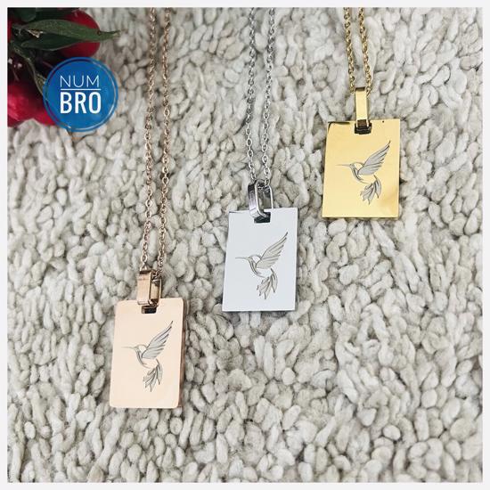 Erkek genel Sinek Kuşu Kolyesi- Bronz Renkli Dikdörtgen