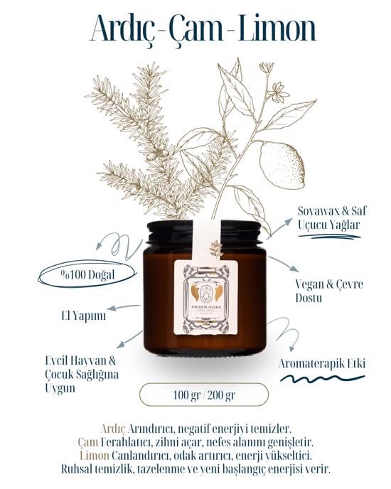 Erkek genel Ardıç Çam Limon Amber Cam Soyalı Mum