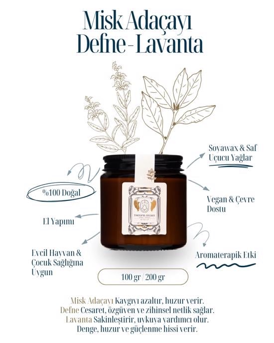 Erkek genel Misk Adaçayı Defne Lavanta Amber Soyalı Mum