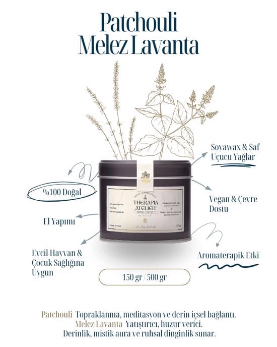 Erkek genel Patchouli Melez Lavanta TenekeSoyalı Mum 150gr