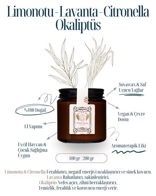Erkek genel Limonotu Lavanta Citronella Teneke Soyalı Mum 150g