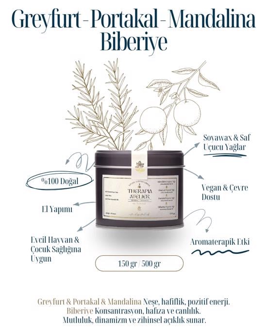 Erkek genel Portakal Mandalina Greyfurt Teneke Soyalı Mum 150g
