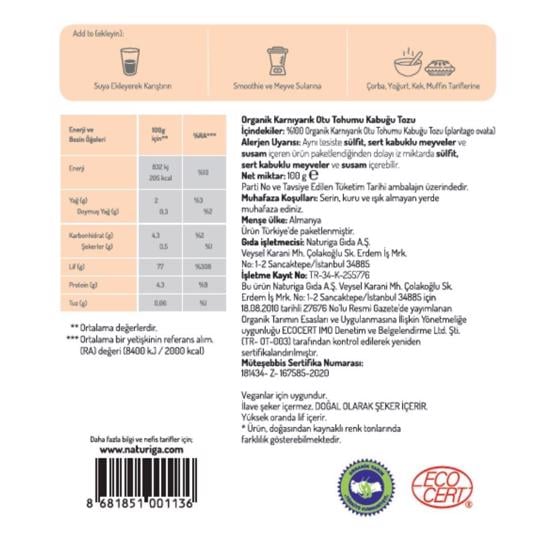 Men genel Organik Karnıyarık Otu Tohumu Tozu (Psyllium Husk)