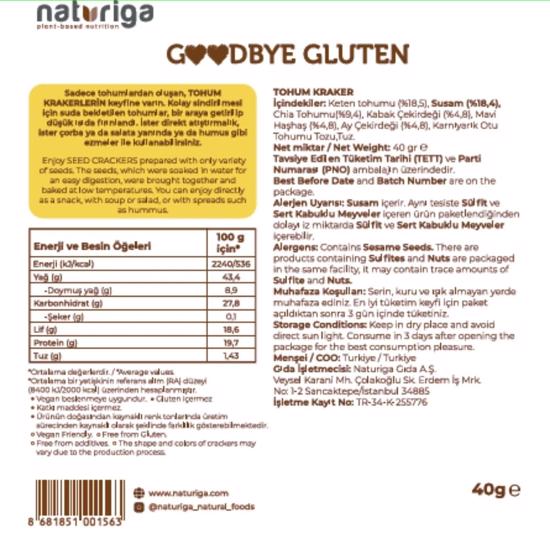 Men genel Goodbye Gluten Sade Tohum Kraker- 40gr