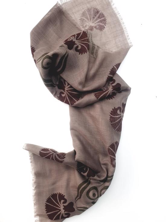 Men genel Ahşap Baskı Şal- Kahverengi