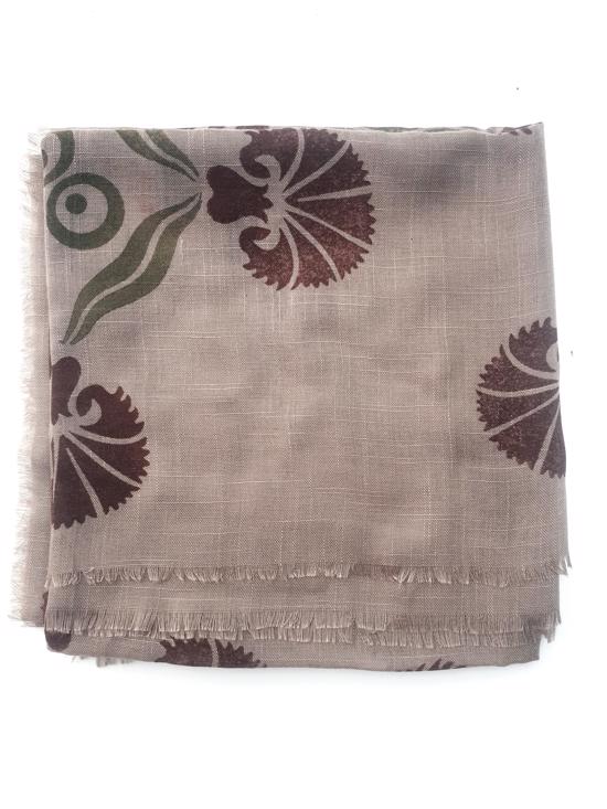 Men genel Ahşap Baskı Şal- Kahverengi