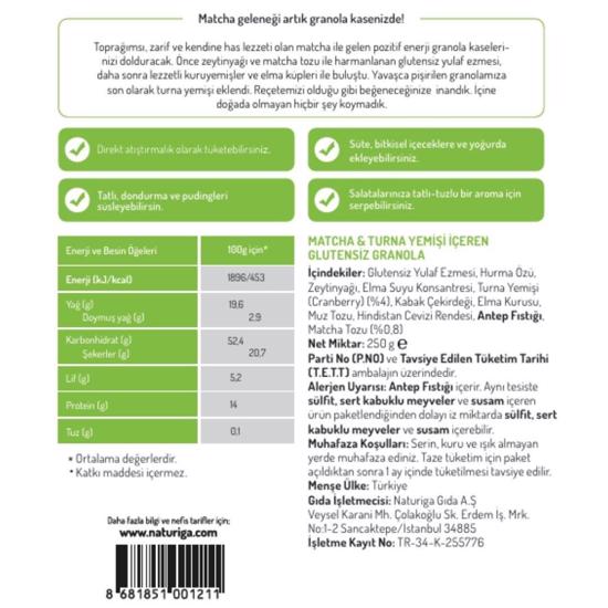Men genel Glutensiz Granola (Matcha)- 250gr