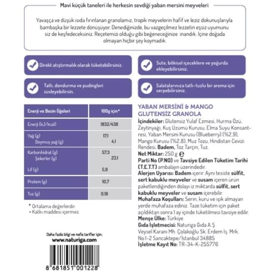 Men genel Glutensiz Granola (Yaban Mersini)- 250gr