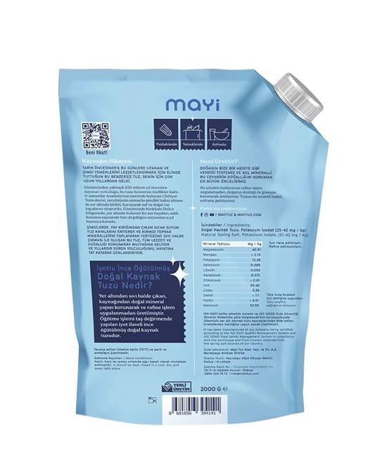 Men genel Mayi Doğal İyotlu Öğütülmüş İnce Kaynak Tuzu 2000g