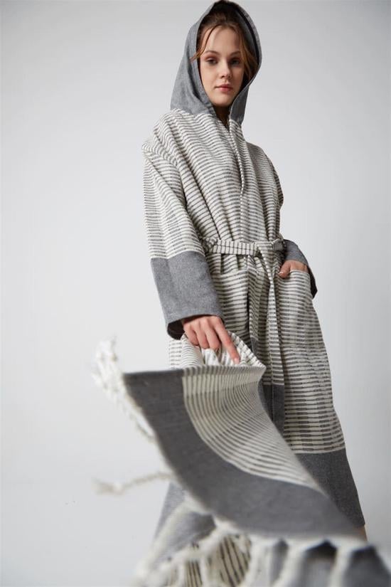 Men genel Baget Peştemal Bornoz- Gri S/M