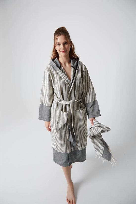 Men genel Baget Peştemal Bornoz- Gri S/M