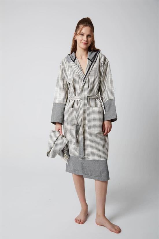 Men genel Baget Peştemal Bornoz- Gri S/M