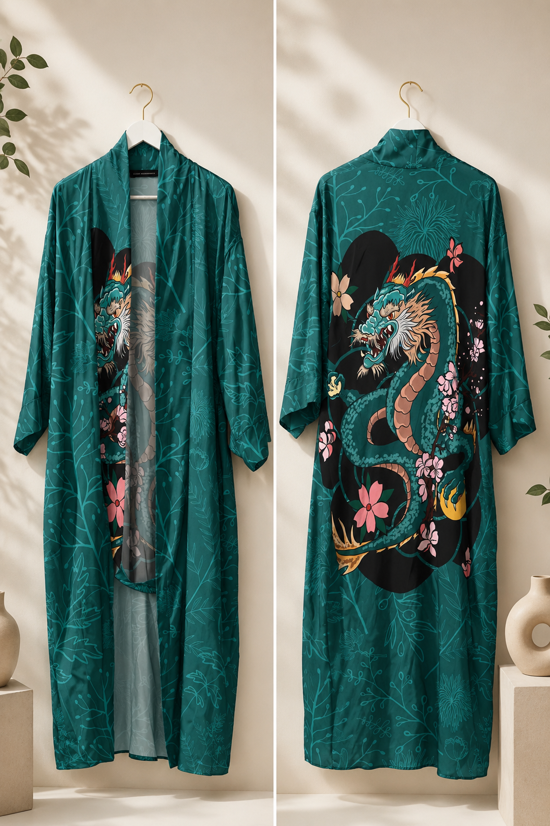 Erkek genel Yeşil Dragon Kimono