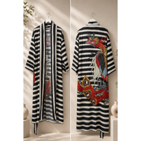 genel Siyah Çizgi Anka Kimono