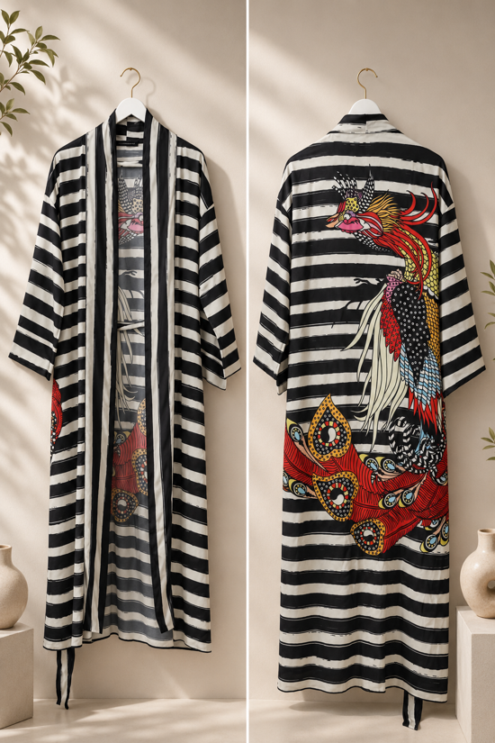 Erkek genel Siyah Çizgi Anka Kimono