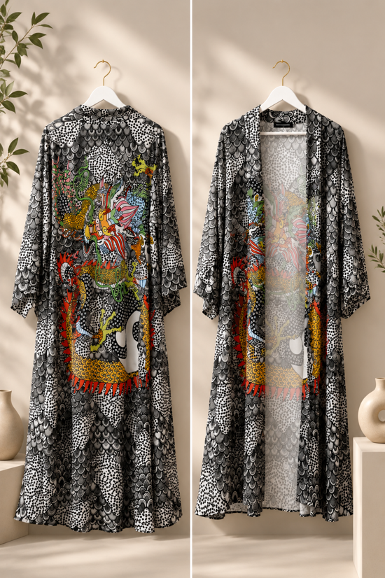Erkek genel Grey Dragon Kimono